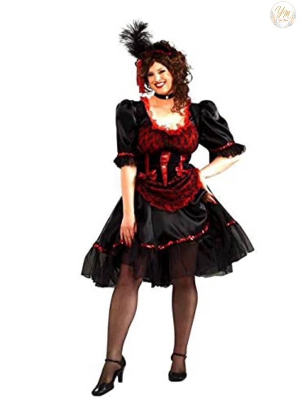 Plus Size Saloon Girl Costume Lacy Top Corset Belt Skirt Headpiece